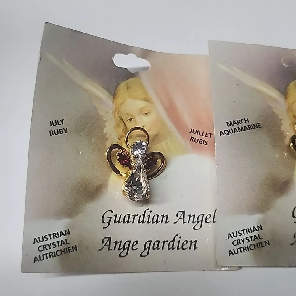 Guardian Angel Pins July and March Birthstones Austrian Crystal